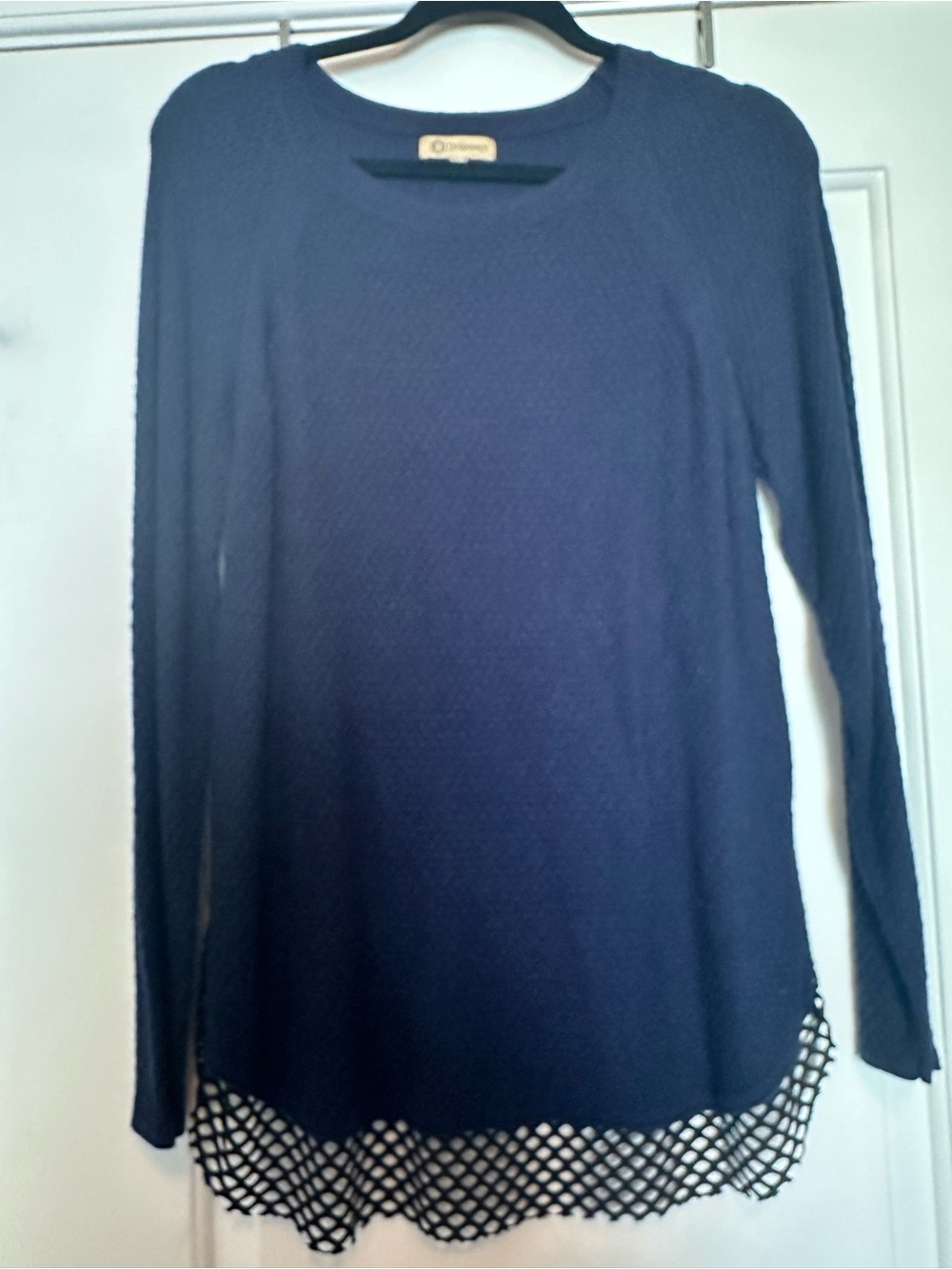 Democracy Navy Long-Sleeve Knit Sweater with Lattice Hem
